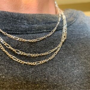 925 Silver Figaro Chain Necklace. Extra long to double or triple up. 48 inches